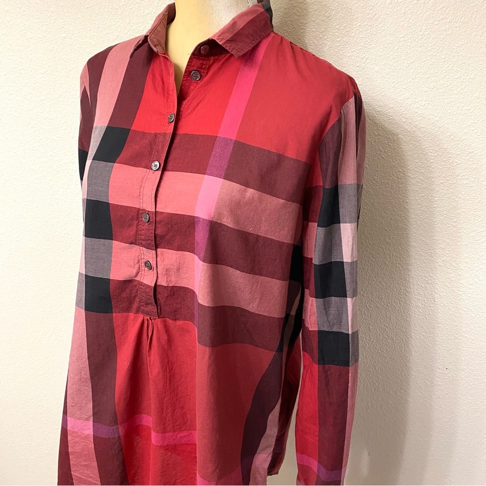 Burberry Brit Women's Red Nova Check Plaid Popover Tunic Top XL - Picture 6 of 13